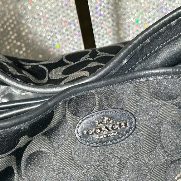 Coach Black Jacquard Tote Bag w/Silver-tone Cherry Bag Charm 14” x 12” x 3.5” - Picture 5 of 16